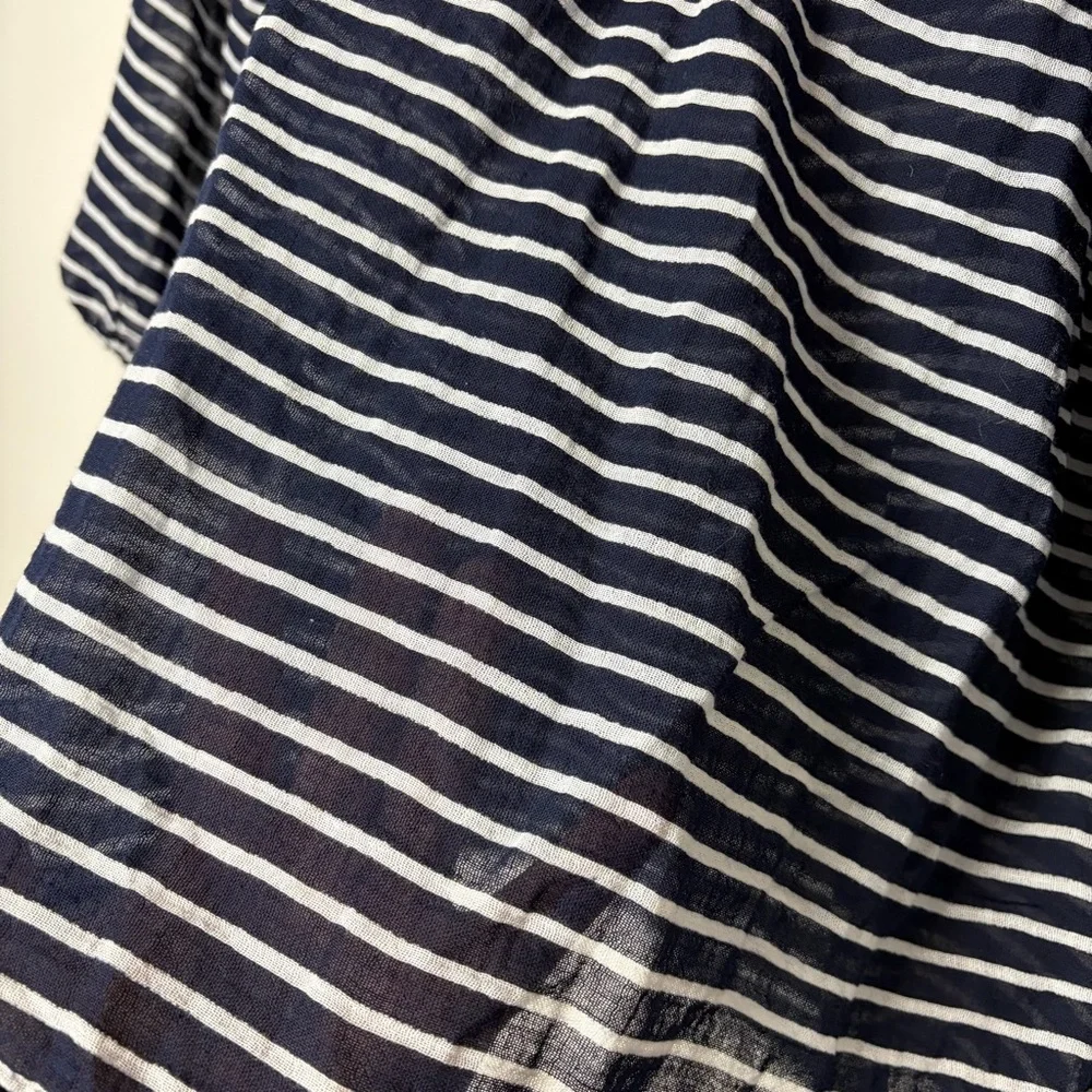 J.‎ Crew Navy Striped Sheer Boat Neck Three Quarter Sleeve Top Women's Large